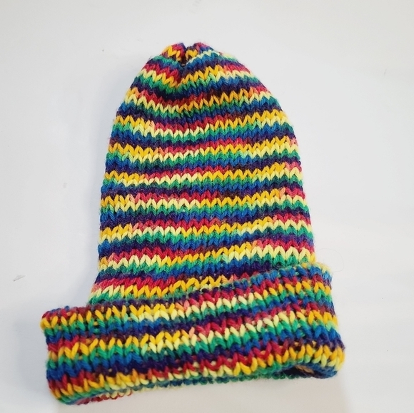 Vintage Handmade Rainbow Knit Winter Ski Hat - Picture 3 of 6